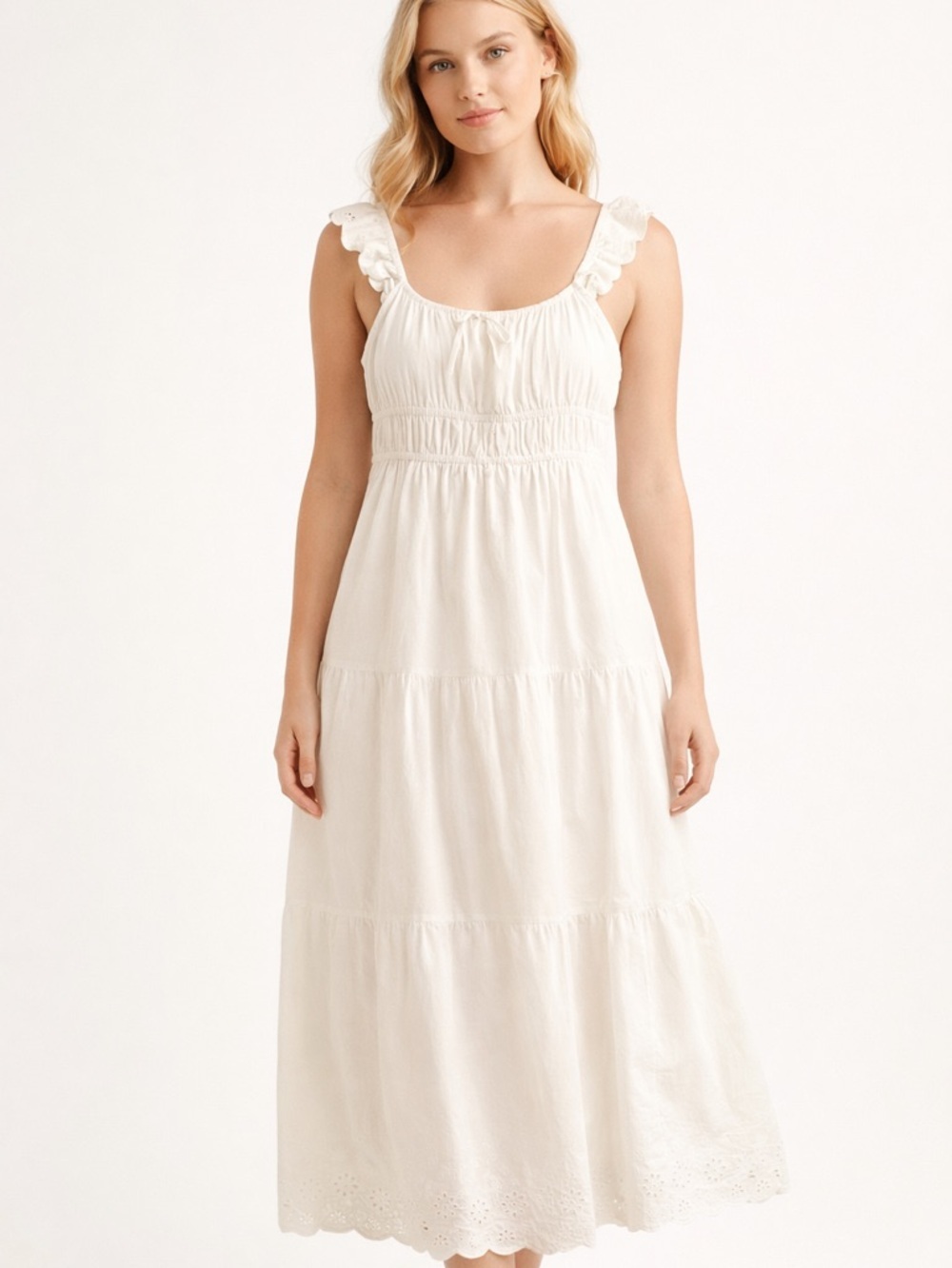 BP. For Nordstrom White Smocked Ruffle Strap Tiered Midi Dress Size M